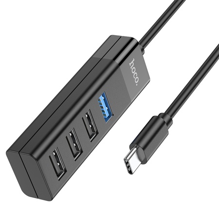 USB HUB разветвитель HOCO HB25 Easy 4 в 1 Type-C (m) - USB3.0 (f) + 3xUSB2.0 (f), черный фото