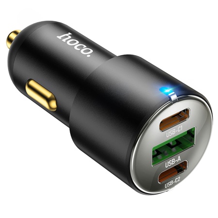 Автомобильное зарядное устройство HOCO NZ6, 1xUSB + 2xUSB-C, 45W, черный фото