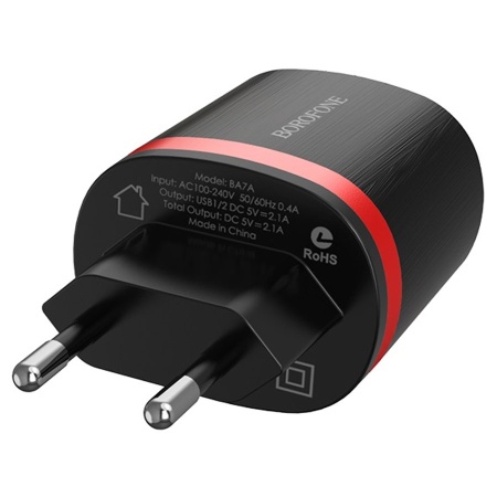 Сетевое зарядное устройство BOROFONE BA7A FlashPlug 2xUSB, 2.4A, черный фото