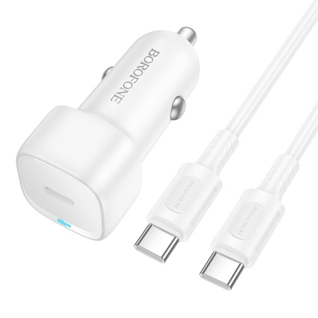 Автомобильное зарядное устройство BOROFONE BZ34A Cloud, 1xUSB-C с Кабелем Type-C - Type-C, 20W, белый фото