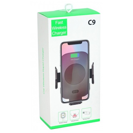 Автомобильный держатель YUNTENG C9 Rapid, зажимной с беспроводной зарядкой, на воздуховод, черный фото