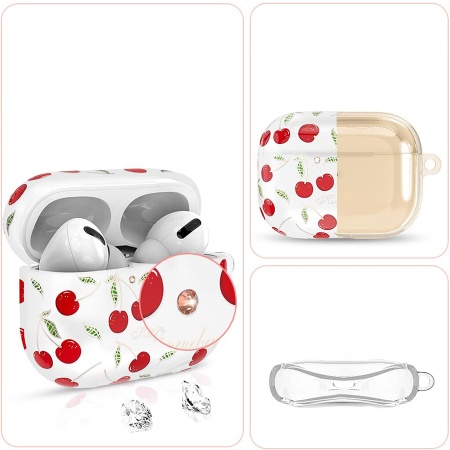 Чехол пластиковый Kingxbar со шнурком для Airpods Pro, прозрачный, вишня (5) фото