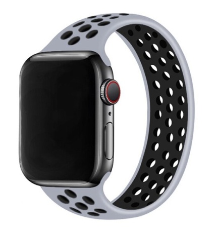 Ремешок-браслет силиконовый перфорированный Great Case Solo Loop для Apple Watch 42/44/45/49 мм, M(145мм), серый+черный (1) фото