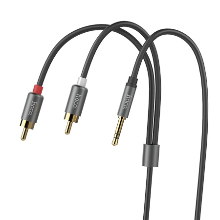 Аудиокабель HOCO UPA10 double lotus AUX Jack 3,5 (m) - RCA (m), 1.5 м, серый металлик фото