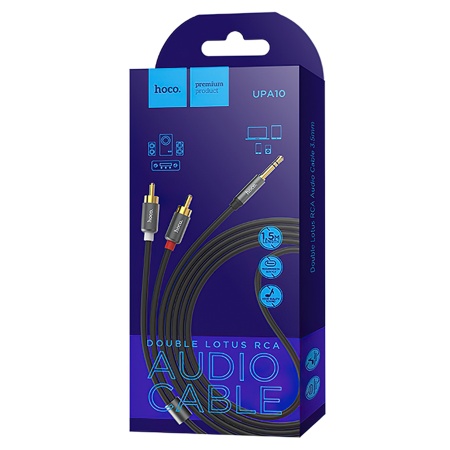 Аудиокабель HOCO UPA10 double lotus AUX Jack 3,5 (m) - RCA (m), 1.5 м, серый металлик фото