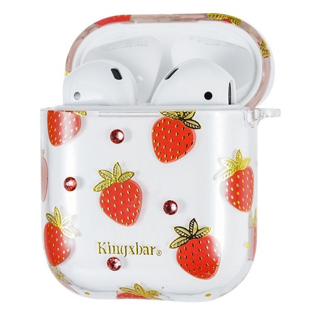 Чехол пластиковый Kingxbar со шнурком для Airpods 2, прозрачный, клубника (2) фото