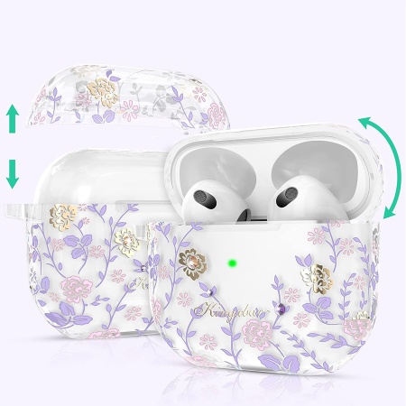 Чехол пластиковый Kingxbar со шнурком для Airpods Pro, прозрачный, фиолетовый плющ (15) фото