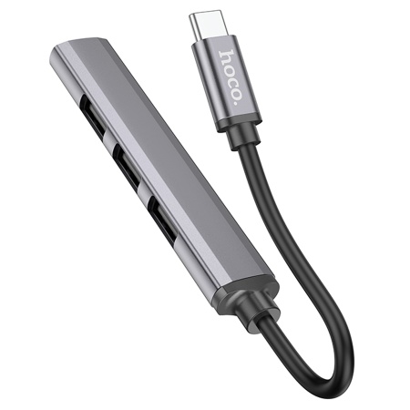 USB HUB разветвитель HOCO HB26 4 в 1 Type-C (m) - USB3.0 (f) + 3xUSB2.0 (f), серый металлик фото