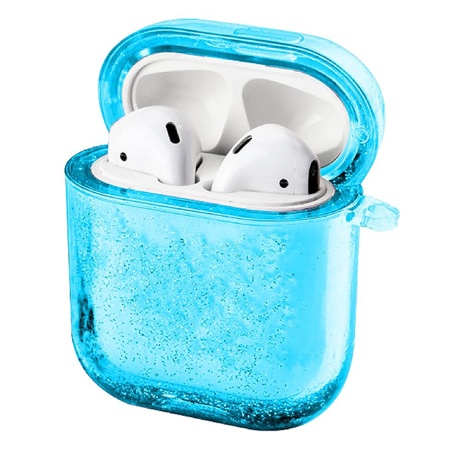Чехол пластиковый Kingxbar со шнурком для Airpods 2, прозрачный, голубые блестки (28) фото