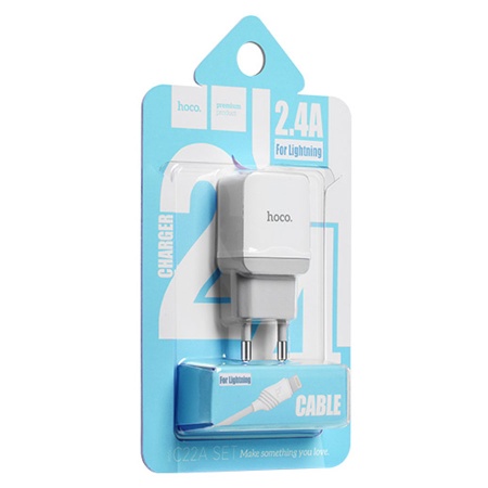 Сетевое зарядное устройство HOCO C22A Little 1xUSB с Кабелем USB - Lightning, 2.4A, 10.8W, белый фото