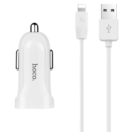 Автомобильное зарядное устройство HOCO Z2A, 2xUSB с Кабелем USB - Lightning, 2.4A, белый фото
