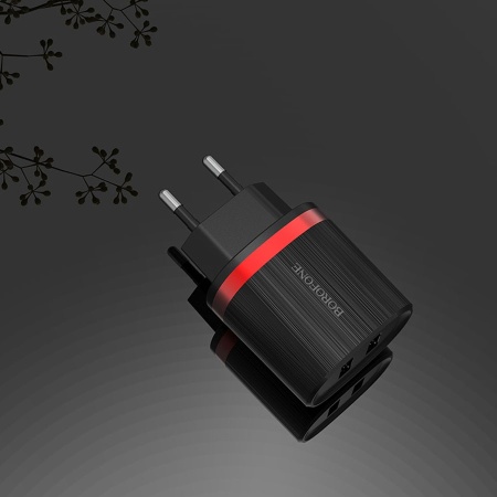 Сетевое зарядное устройство BOROFONE BA7A FlashPlug 2xUSB, 2.4A, черный фото
