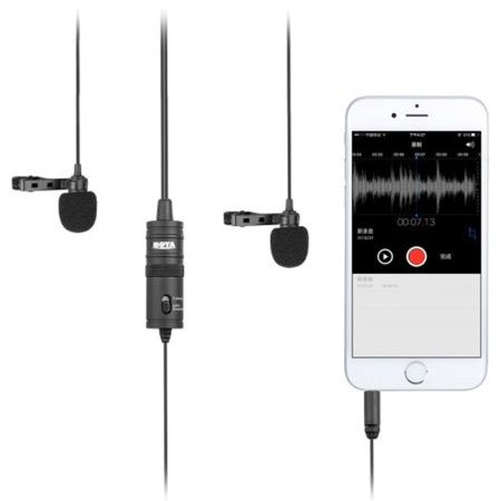 Микрофон петличный проводной BOYA BY-M1DM двойной всенаправленный (B), Jack 3.5mm, черный фото