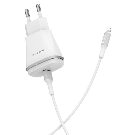 Сетевое зарядное устройство BOROFONE BA1A Joyplug 1xUSB с Кабелем USB - Lightning, 1A, белый фото