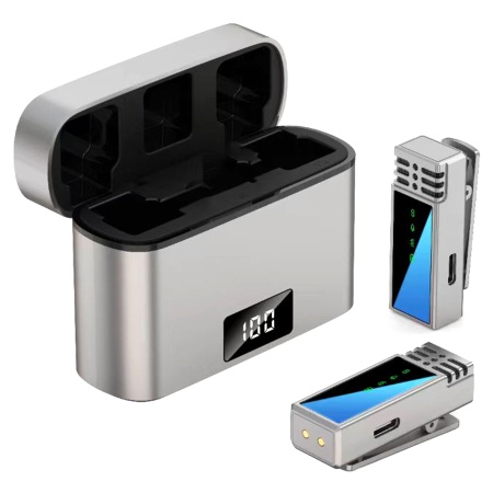 Микрофон петличный беспроводной JMARY MW-15 Lightning, Bluetooth, серый металлик фото