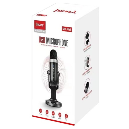 Микрофон универсальный кардиоидный JMARY MC-PW8, USB/Type-C+Jack 3.5 mm, 1.8 м, черный фото