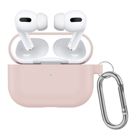 Чехол силиконовый с карабином для Airpods Pro, песочно-розовый (17) фото
