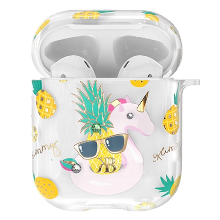 Чехол пластиковый Kingxbar со шнурком для Airpods 2, прозрачный, единорог (18) фото