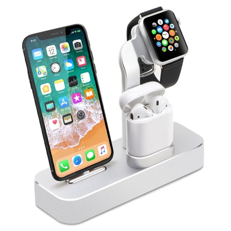 Настольная зарядная станция COTEetCI CS7201-TS BASE 19 3-in-1 для iPhone+Airpods+Apple Watch, серебристый фото