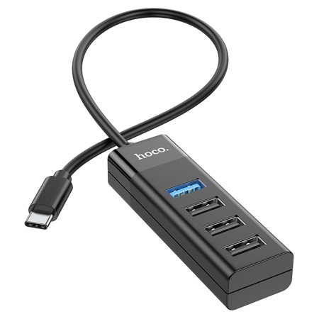 USB HUB разветвитель HOCO HB25 Easy 4 в 1 Type-C (m) - USB3.0 (f) + 3xUSB2.0 (f), черный фото