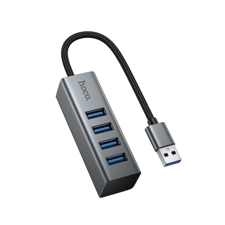 USB HUB разветвитель HOCO HB1B 4 в 1 USB (m) - 4xUSB3.0 (f), 1 м, серый металлик фото