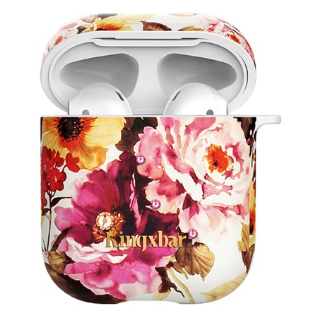 Чехол пластиковый Kingxbar со шнурком для Airpods 2, белый, пионы (23) фото