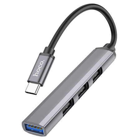 USB HUB разветвитель HOCO HB26 4 в 1 Type-C (m) - USB3.0 (f) + 3xUSB2.0 (f), серый металлик фото