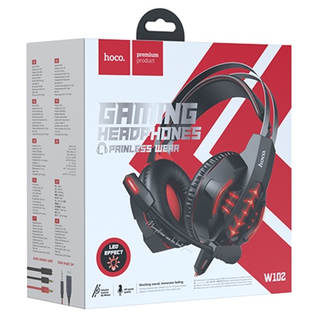 Проводные наушники HOCO W102 Cool tour gaming, USB+Jack 3.5mm, 2 м, красный фото