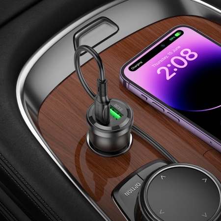Автомобильное зарядное устройство BOROFONE BZ25 Journey, 1xUSB + 1xUSB-C с Кабелем Type-C - Lightning, 38W, прозрачный черный фото