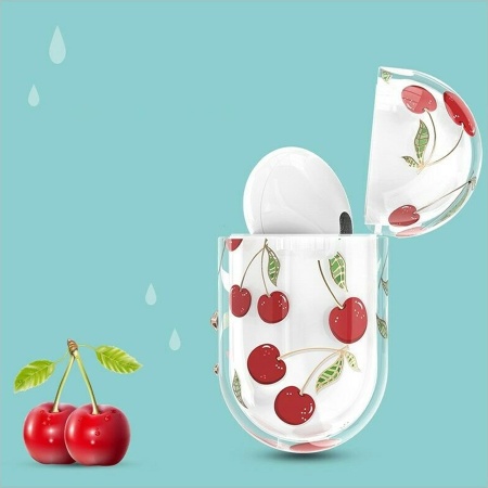 Чехол пластиковый Kingxbar со шнурком для Airpods Pro, прозрачный, вишня (5) фото