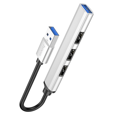 USB HUB разветвитель HOCO HB26 4 в 1 USB3.0 (m) - USB3.0 (f) + 3xUSB2.0 (f), серебристый фото