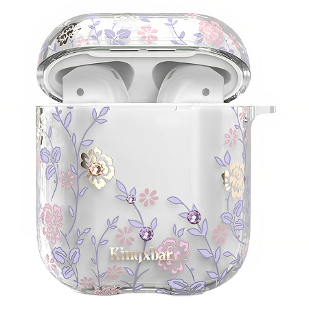 Чехол пластиковый Kingxbar со шнурком для Airpods 2, прозрачный, фиолетовый плющ (14) фото