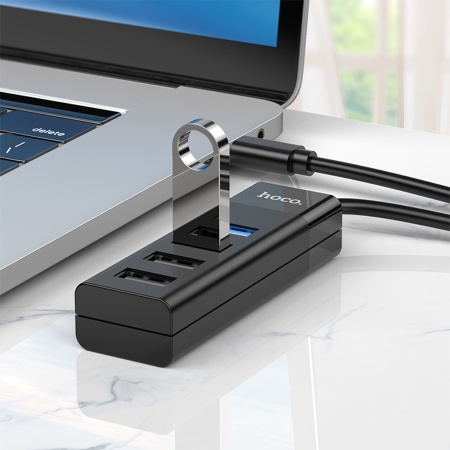 USB HUB разветвитель HOCO HB25 Easy 4 в 1 Type-C (m) - USB3.0 (f) + 3xUSB2.0 (f), черный фото