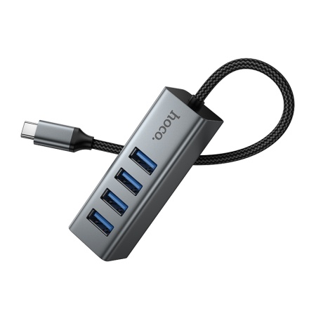 USB HUB разветвитель HOCO HB1C 4 в 1 Type-C (m) - 4xUSB3.0 (f), 1 м, серый металлик фото