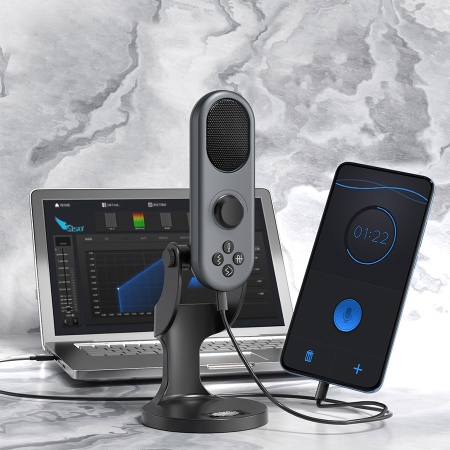 Микрофон универсальный кардиоидный JMARY MC-PW7, Type-C+Lightning+Jack 3.5mm, 1.8 м, черный фото