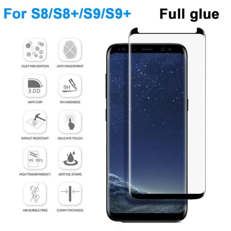 Защитное стекло для Samsung S8 Plus/S9 Plus, Full Glue 3D, с вырезом под камеру и датчики, прозрачный+черная рамка фото