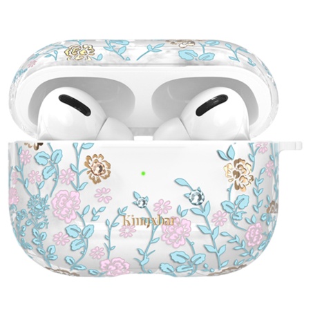Чехол пластиковый Kingxbar со шнурком для Airpods Pro, прозрачный, синий плющ (14) фото