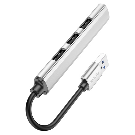 USB HUB разветвитель HOCO HB26 4 в 1 USB3.0 (m) - USB3.0 (f) + 3xUSB2.0 (f), серебристый фото