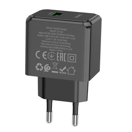 Сетевое зарядное устройство HOCO CS12A Ocean 1xUSB, 18W, черный фото