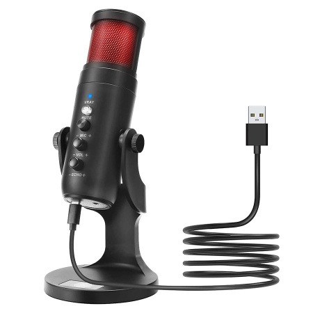 Микрофон универсальный кардиоидный JMARY MC-PW9 RGB, USB/Type-C+Jack 3.5 mm, 1.8 м, черный фото