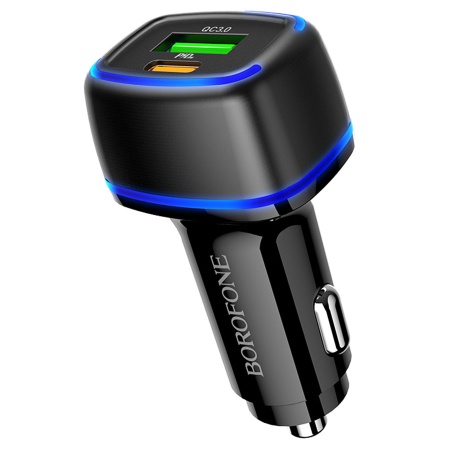 Автомобильное зарядное устройство BOROFONE BZ14A Mercury, 1xUSB + 1xUSB-C, 3A, 20W, черный фото