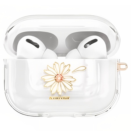 Чехол пластиковый Kingxbar со шнурком для Airpods Pro, прозрачный, ромашка (18) фото