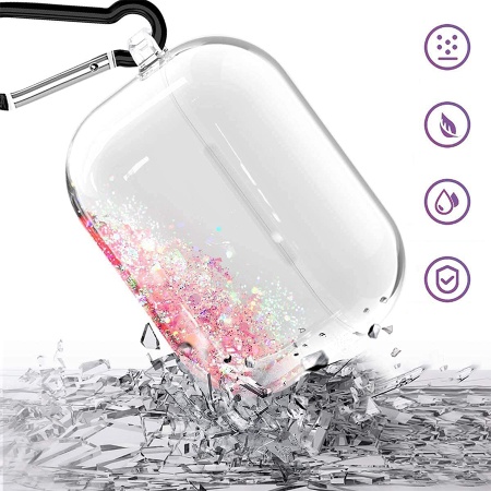 Чехол пластиковый Kingxbar со шнурком для Airpods Pro, прозрачный, розовые блестки (25) фото