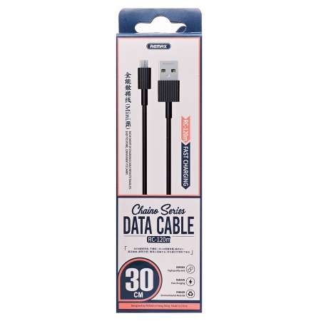Кабель USB REMAX RC-120m Chaino Mini USB - MicroUSB, 3A, 30 см, черный фото