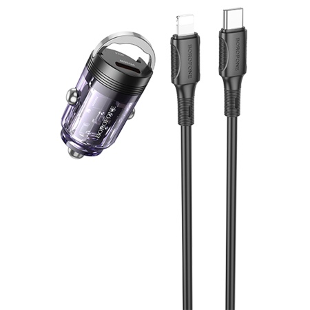 Автомобильное зарядное устройство BOROFONE BZ29A Talented, 1xUSB + 1xUSB-C с Кабелем Type-C - Lightning, 3A, 36W, фиолетовый фото