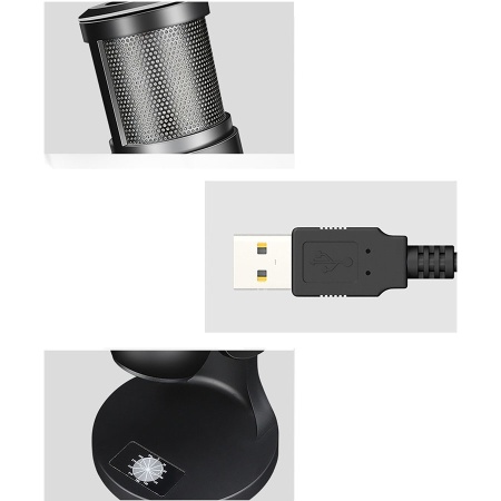 Микрофон универсальный кардиоидный JMARY MC-PW9 RGB, USB/Type-C+Jack 3.5 mm, 1.8 м, черный фото