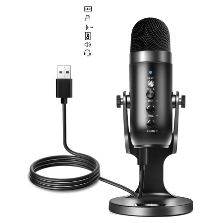 Микрофон универсальный кардиоидный JMARY MC-PW8, USB/Type-C+Jack 3.5 mm, 1.8 м, черный фото