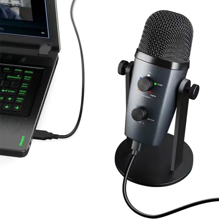 Микрофон универсальный кардиоидный JMARY MC-PW10, Type-C+Bluetooth+AUX, 1.8 м, черный фото