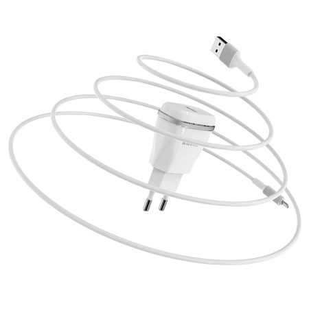 Сетевое зарядное устройство BOROFONE BA1A Joyplug 1xUSB с Кабелем USB - Lightning, 1A, белый фото