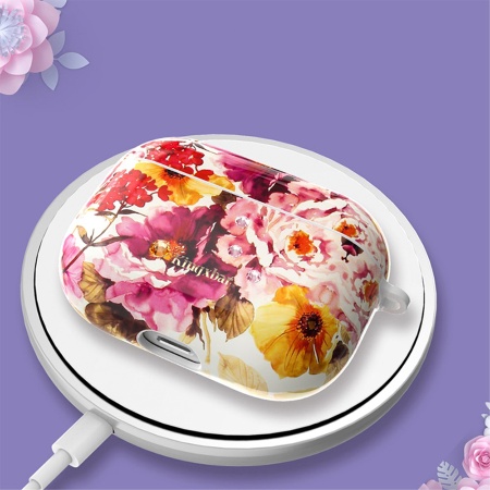 Чехол пластиковый Kingxbar со шнурком для Airpods Pro, белый, пионы (21) фото